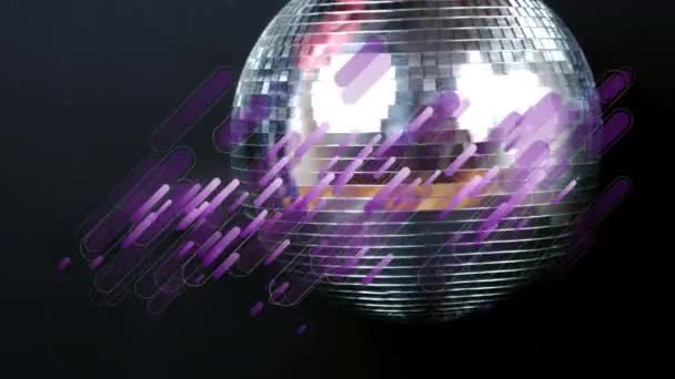 Animazione Tracce Luce Viola Sopra Palla Discoteca Specchio Rotante Festa — Video Stock