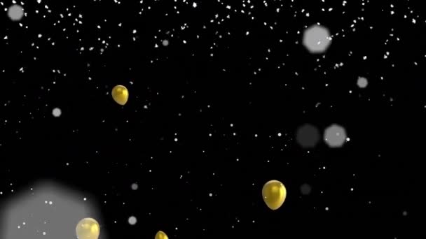 Animation Confettis Tombant Ballons Dorés Volant Sur Fond Noir Fête — Video