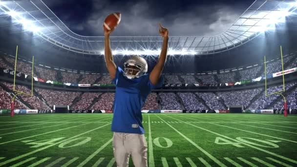 美国足球运动员在体育场上空的动画 全球体育与竞争概念数码视频 — 图库视频影像