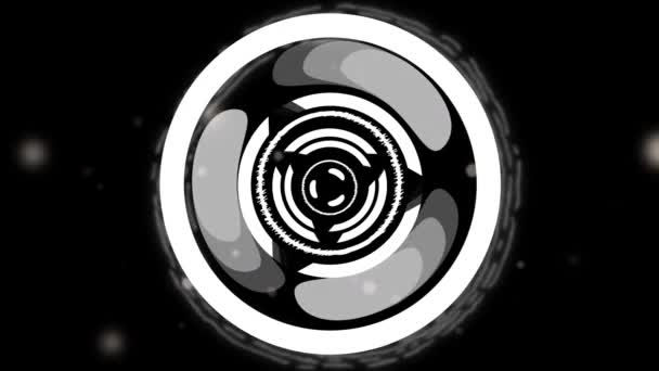 Анимация Сверкающего Белого Кругового Сканера Вращающегося Черном Фоне Глобальная Коммуникационная — стоковое видео