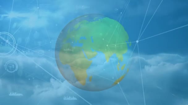 Animação Rede Conexões Sobre Globo Conexões Globais Interface Digital Conceito — Vídeo de Stock