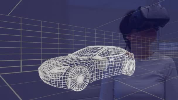 Animatie Van Auto Tekening Vrouw Dragen Headset Wereldwijde Auto Industrie — Stockvideo