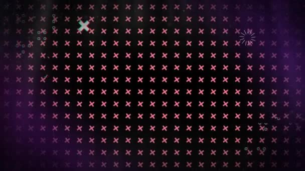 Animation Distorting White Crosses Grid Turning Pink Crosses Black Background — Stock Video