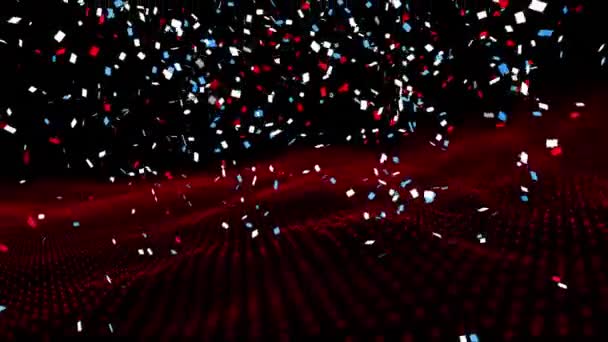 Animatie Van Rood Wit Blauw Confetti Vallend Rood Landschap Zwarte — Stockvideo