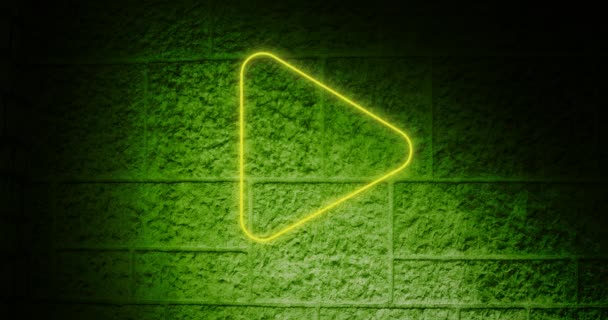 Animatie Van Neon Play Knop Flikkeren Met Kopieerruimte Muur Achtergrond — Stockvideo