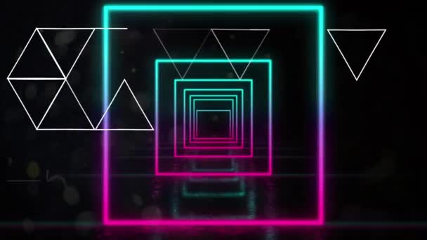 Animazione Triangoli Bianchi Quadrati Neon Blu Rosa Che Muovono Sfondo — Video Stock