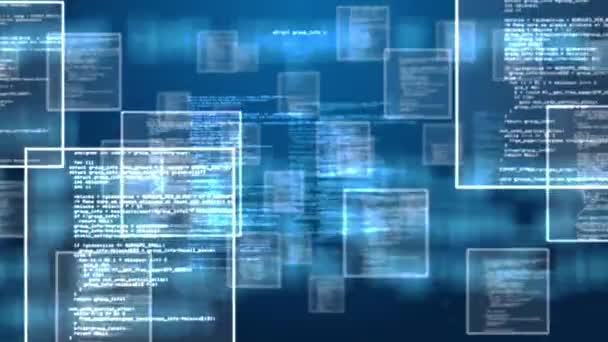 数字动画的数据处理和多平方形状的蓝色背景 计算机接口和技术概念 — 图库视频影像