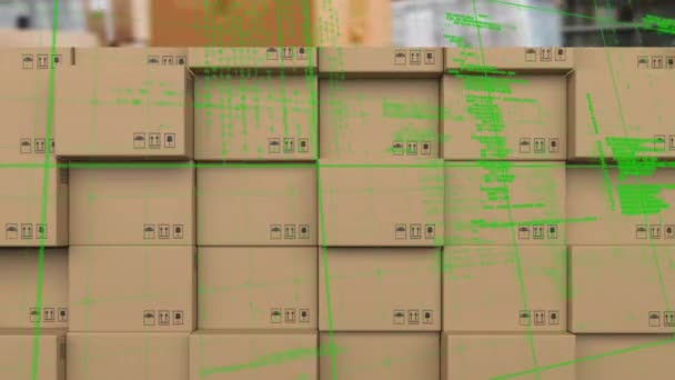 Animation Der Statistikverarbeitung Über Transportbänder Mit Kisten Globaler Versand Digitale — Stockvideo