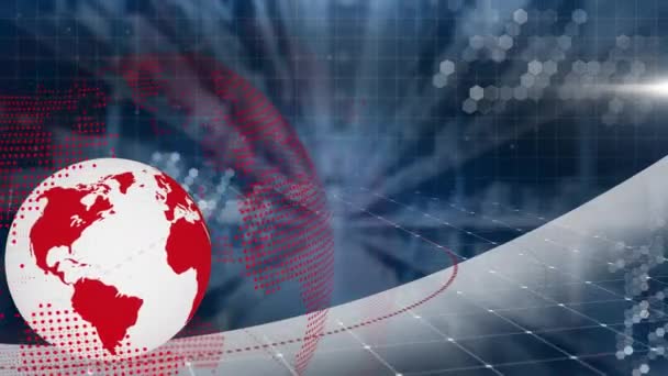Animación Globo Girando Con Procesamiento Datos Sobre Almacén Envío Global — Vídeos de Stock