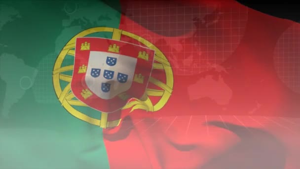 Animação Bandeira Movimento Portugal Sobre Globo Estatísticas Conceito Global Negócios — Vídeo de Stock