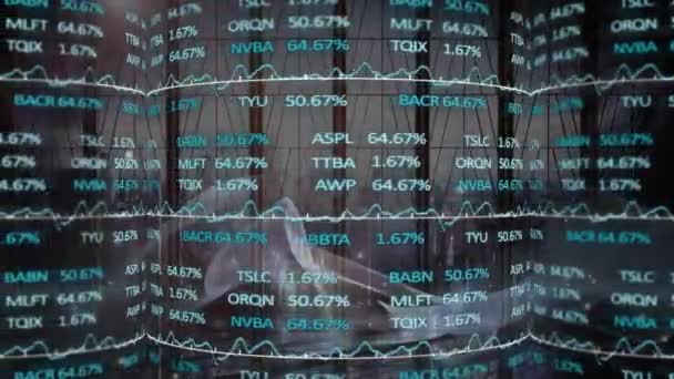Animação Processamento Dados Financeiros Sobre Pessoas Negócios Andando Conceito Finanças — Vídeo de Stock