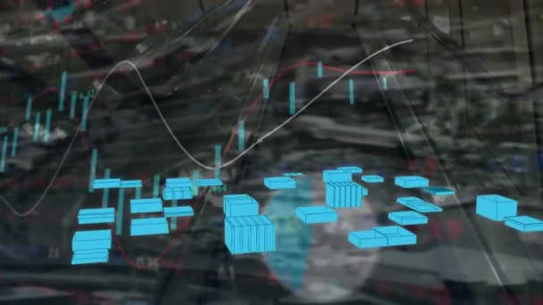 Animation Der Stadtzeichnung Und Datenverarbeitung Über Dem Stadtbild Globale Architektur — Stockvideo