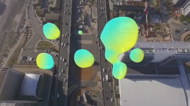 Animación Manchas Verdes Amarillas Moviéndose Sobre Vista Aérea Ciudad Concepto — Vídeos de Stock