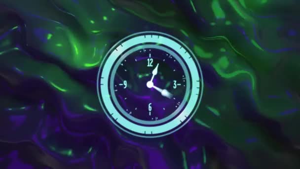 Saatin Animasyonu Sıvı Arkaplanda Hızla Ilerliyor Zaman Geçişi Renk Hareket — Stok video