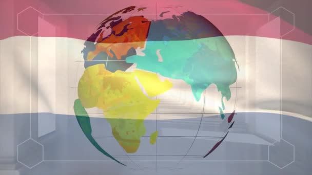 Animation Data Processing Flag Netherlands Globe Global Data Processing Connections — Stock Video