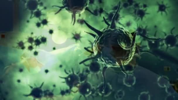 Animación Células Covid Flotando Sobre Cirujano Global Covid Pandemia Concepto — Vídeos de Stock