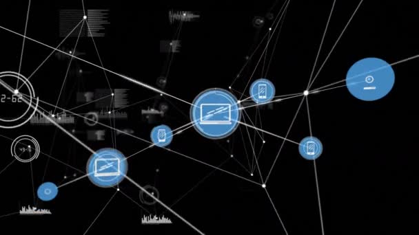 Animation Réseau Connexions Avec Des Icônes Sur Fond Noir Connexions — Video