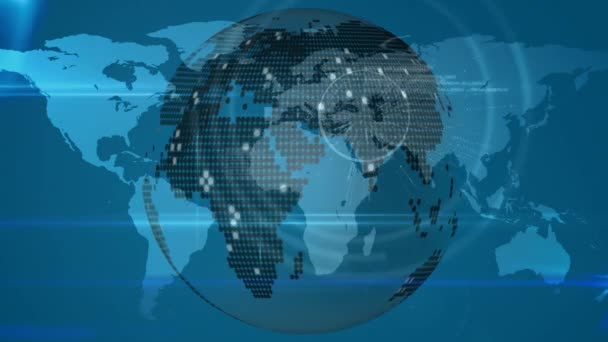 Animation Globe Avec Portée Carte Monde Réseau Connexions Entreprise Mondiale — Video