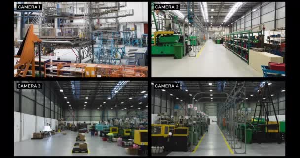 Négy Biztonsági Kamera Felvételei Egy Gyár Különböző Területeiről Felügyelet Üzleti — Stock videók
