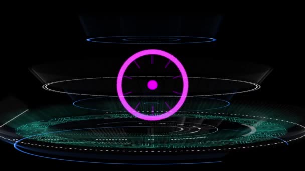 紫色の背景を移動する紫色の形のアニメーション 世界的なデジタルインターフェース技術と接続の概念デジタル生成されたビデオ — ストック動画