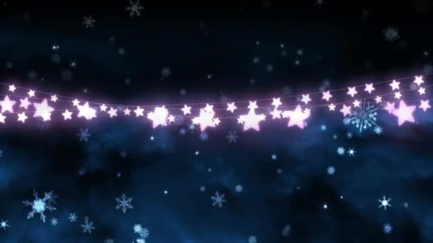 Animaatio Hehkuva Jouset Keiju Valot Lumihiutaleet Joulun Perinteen Juhlan Konsepti — kuvapankkivideo
