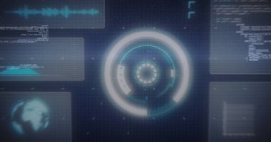 Kapsam taraması, istatistik kaydı ve mavi arkaplanda veri işleme görüntüsü. dijital arayüz, küresel bağlantı ve dijital olarak oluşturulmuş görüntü konsepti.