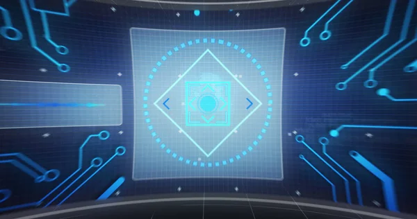 スコープスキャン 統計記録 地球回転 画面上のデータ処理の画像 デジタルインターフェース グローバルな接続と通信の概念デジタルで生成された画像 — ストック写真