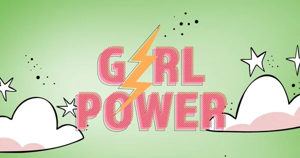 Yeşil Arka Plandaki Kız Güç Metninin Kompozisyonu Kız Gücü Pozitif — Stok fotoğraf