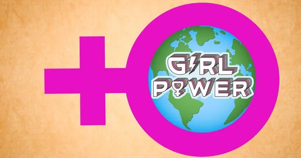 Metin Kız Dünya Üzerindeki Gücünün Bileşimi Kız Gücü Pozitif Kadın — Stok fotoğraf