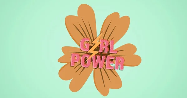 Metin Kız Çiçek Üzerindeki Gücünün Bileşimi Kız Gücü Pozitif Kadın — Stok fotoğraf