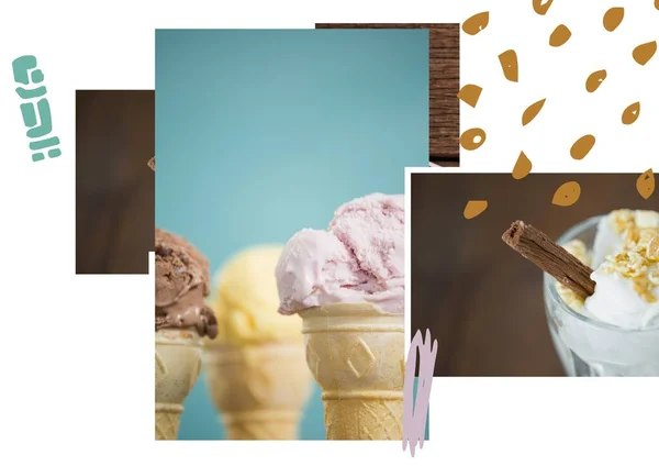 Abstract Shapes Collage Photos Ice Cream Dessert White Background Summer — Stock Photo, Image