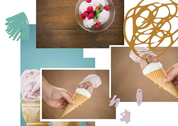 Abstract Shapes Collage Photos Ice Cream Dessert White Background Summer — Stock Photo, Image