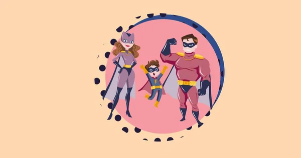 Composition Superhero Family Pink Background Happy Family Love Support Concept — Stock Photo, Image