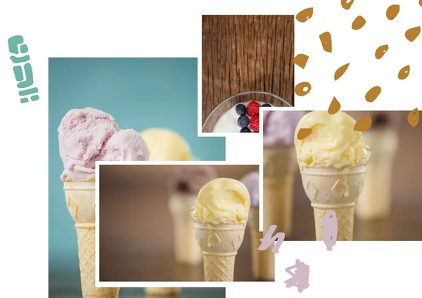 Abstract Shapes Collage Photos Ice Cream Dessert White Background Summer — Stock Photo, Image
