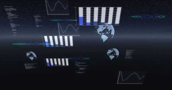 데이터 처리의 이미지 지구가 회전하는 이미지 그리고 우주에 디지털 인터페이스 — 스톡 사진