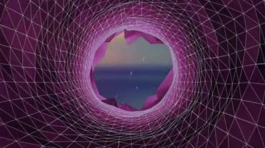 Deniz ve gökyüzü ile bağlantı ağı tünelinin animasyonu. küresel bağlantılar ve dijital arayüz konsepti dijital olarak oluşturulmuş video.