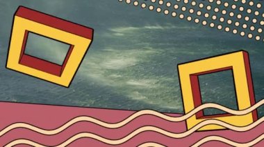 Dönen karelerin ve hava manzarası üzerinde hareket eden grafik elementlerin animasyonu. küresel iletişim, doğa ve dijital arayüz kavramı, dijital olarak oluşturulmuş video.