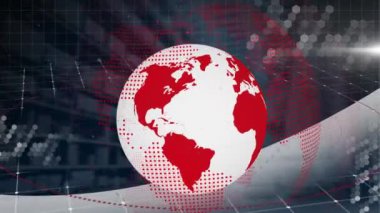 Deponun üzerinde veri işleme ile dönen dünyanın animasyonu. küresel gönderim, dağıtım, veri işleme, bağlantılar ve dijital arayüz konsepti dijital olarak oluşturulmuş video.