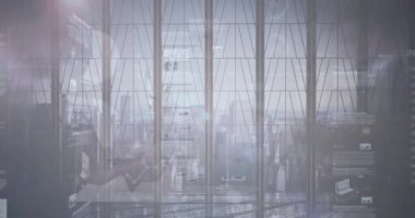 Modern ofis üzerinden finansal veri işleme animasyonu. küresel iş, bağlantılar ve veri işleme kavramı dijital olarak oluşturulmuş video.