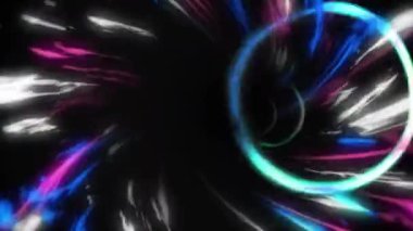 Parlayan ışıklar tünelinde dönen parlayan dairelerin animasyonu. ışık ve hareket kavramı dijital olarak oluşturulmuş video.
