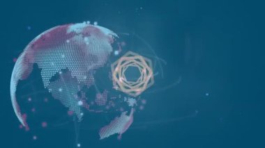 Beyaz altıgenlerin dünya çapındaki bağlantı ağlarıyla birlikte dönmesinin animasyonu. küresel iş, bağlantılar ve veri işleme kavramı dijital olarak oluşturulmuş video.