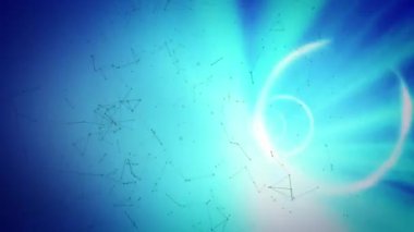 Bağlantı ağlarının ve ışık tünelinde dönen parlayan dairelerin animasyonu. ışık ve hareket kavramı dijital olarak oluşturulmuş video.