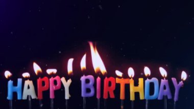 Sevgilisinin üzerine düşen kar tanelerinin animasyonu mumları yakıyor. Mutlu yıllar, üfleyerek, siyaha üflüyor. doğum günü, kutlama, parti, gelenek ve olay konsepti dijital olarak oluşturulmuş video.