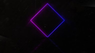 Siyah üzerinde hareket eden mor ve mavi neon elmasların olduğu beyaz kıvrımlı çizgilerin animasyonu. küresel iletişim ağı ve dijital arayüz konsepti dijital olarak oluşturulmuş video.