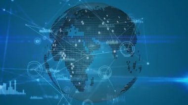 İstatistiklere ve bağlantı ağına sahip dünyanın animasyonu. küresel iş, bağlantılar ve veri işleme kavramı dijital olarak oluşturulmuş video.