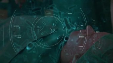 Kapsam taraması ve cerrahi operasyonlar üzerinde yüzen kovansı 19 hücrenin animasyonu. küresel covid 19 salgın hastalık ve sağlık hizmetleri konsepti dijital olarak oluşturulmuş video.