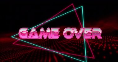 Oyunun animasyonu, kırmızı ağ üzerinde üçgen olan metalik pembe harflerle yazılmış metnin üzerinde. Video oyunu, iletişim ve eğlence konsepti dijital olarak oluşturuldu.