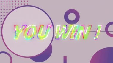 Animasyon, mor noktalar ve daireler üzerinden parlak harflerle metin kazanıyor. Video oyunu ve dijital arayüz kavramı dijital olarak oluşturuldu.