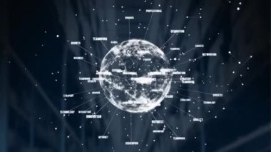 Depoya karşı dünya çapındaki bağlantıların dijital animasyon metinleri. küresel ağ ve iş teknolojisi kavramı