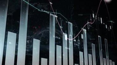 İstatistik ve finansal veri işleme animasyonu. küresel finansmanlar, iş dünyası, teknoloji, bağlantılar ve dijital olarak oluşturulmuş veri işleme kavramı.